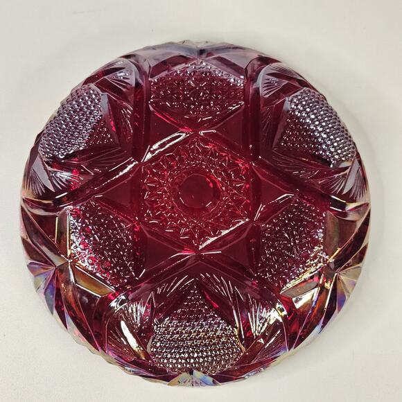 Red Iridescent Shallow Dish, Vintage Sawtooth Edge Glass, Carnival Candy Dish - Picture 5 of 8